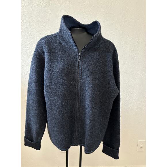 Paraphrase Pure Wool Sweater Cardigan Womens Size Large Blue Cabincore - Picture 1 of 4